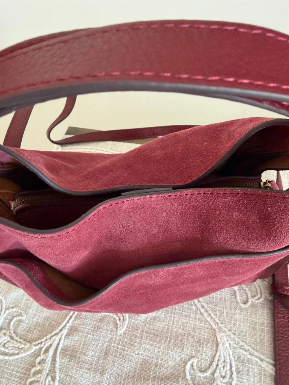 American Leather Co Auburn Suede w/Leather Strap/Handles & Trim Satchel.